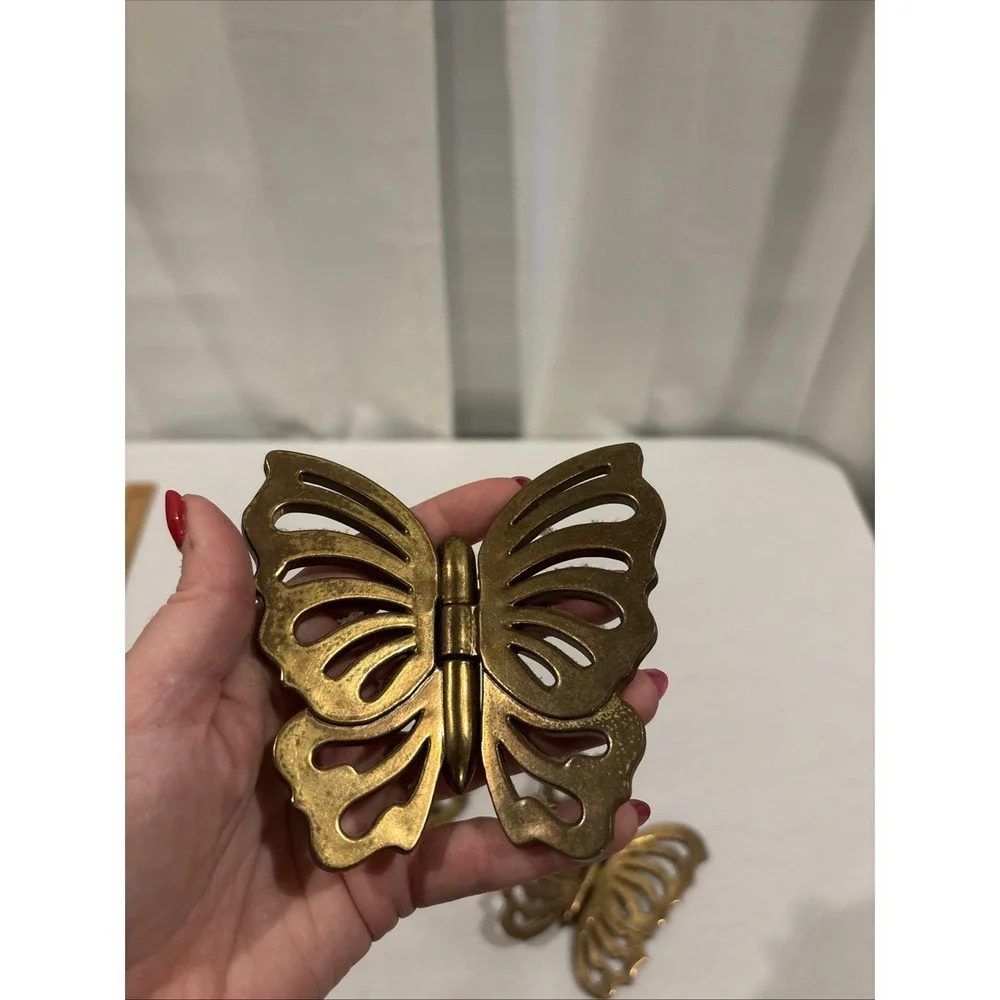 VTG Home Interior Butterflies Hinged Plastic Golden Wall Hanging~ Set Of 3